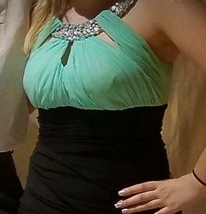 Mint green and black dress